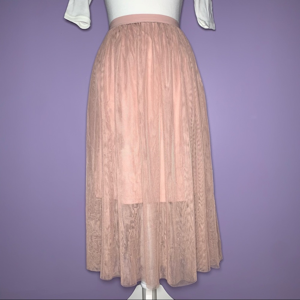 Pink Tulle Midi Skirt